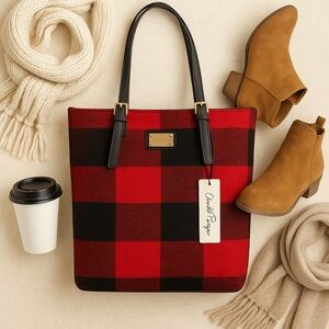 Charlie Paige Red & Black Buffalo Plaid Tote Bag